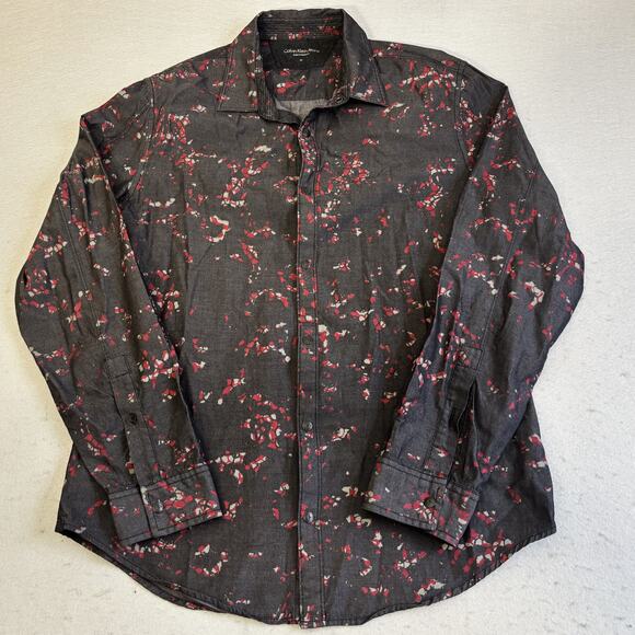 Vtg Calvin Klein Snap Down Shirt Mens Medium Galaxy Cosmos Print Casual Collar - Picture 2 of 10